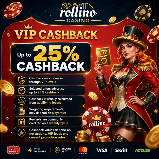 VIP cashback card with rewards at Rollino Casino